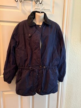 London Fog Navy Utility Drawstring Jacket with Cord Collar